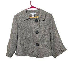 Vertigo Paris Cropped Wool Tweed Blazer M Brown Single Breasted Jacket Classic